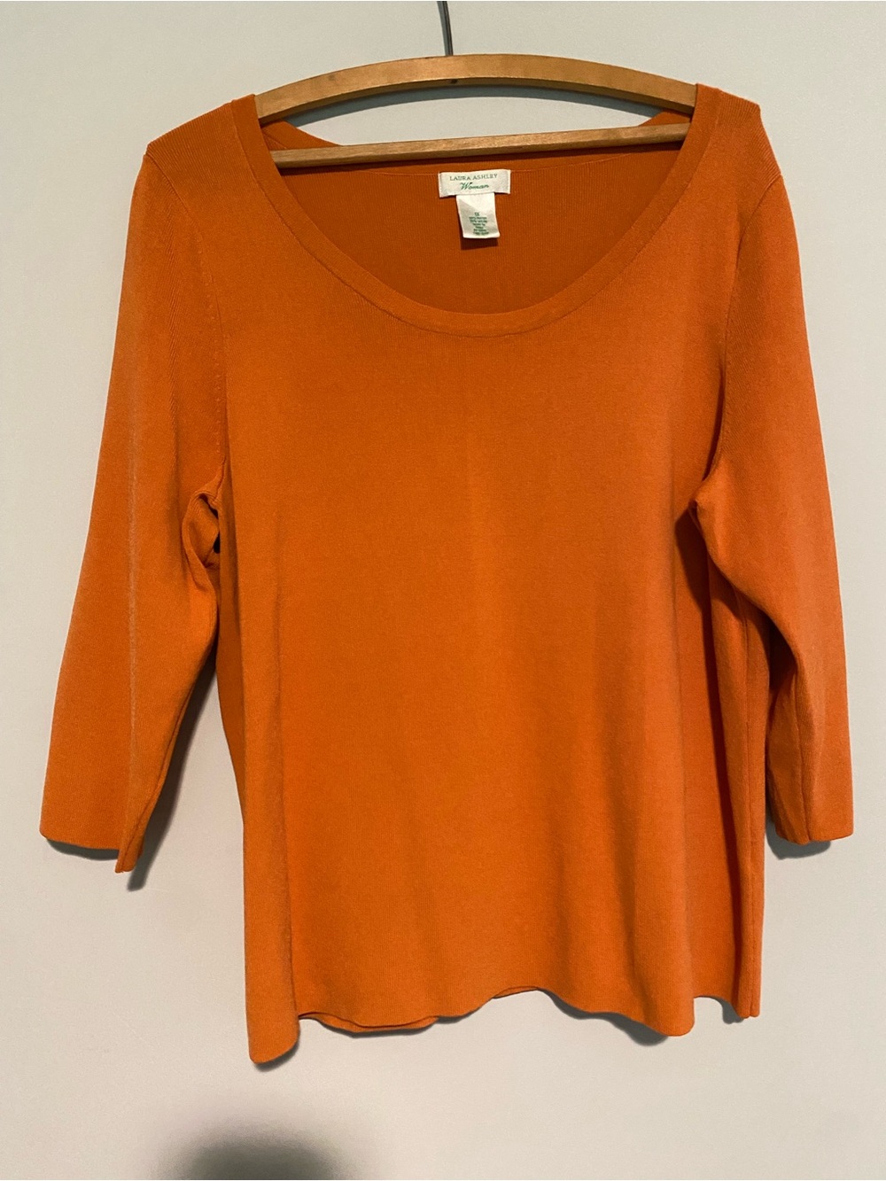 Laura Ashley Woman Orange Knit Sweater Top Scoop Neck 3/4 Sleeve Plus Size 1X